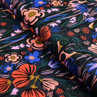 Tissu  rayonne motif soirée "Mystical Gardens" - Tons bleus et rouges - Oekotex - AGF ® Art Gallery Fabrics ® - Tissus - 1