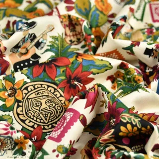 Tissu coton motif tête de mort mexicaine "La Mascarada Folklorico" - Alexander Henry Fabrics Alexander Henry Fabrics : tissus cr