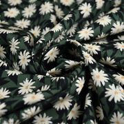 Tissu popeline de coton motif  Marguerites "Her et History" - Tons verts et orangés - Oekotex - AGF ® Art Gallery Fabrics ® - Ti