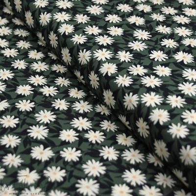 Tissu popeline de coton motif  Marguerites "Her et History" - Tons verts et orangés - Oekotex - AGF ® Art Gallery Fabrics ® - Ti
