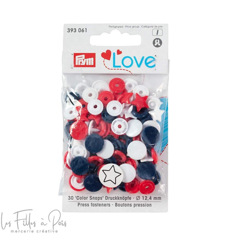 Bouton pression Color Snaps étoile - 12.4mm - rouge/blanc/bleu marine - Prym Love 393061 Prym ® - Mercerie - 1 Bouton pression Color Snaps étoile - 12.4mm - rouge/blanc/bleu marine - Prym Love 393061 Prym ® - Mercerie - 1