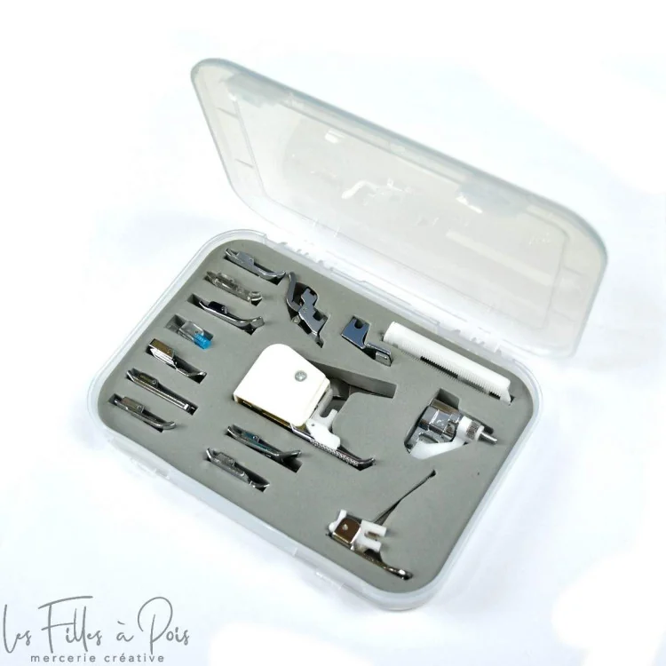 Coffret 15 pieds presseurs machine à coudre – Kit universel complet avec boîte de rangement Tissus et mercerie créative – Nos sé