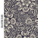 Tissu imperméable motif fleurs baroques collection "Klass" - Bleu foncé et écru - Les Filles à Pois ® - Oeko-Tex ® Les Filles à 