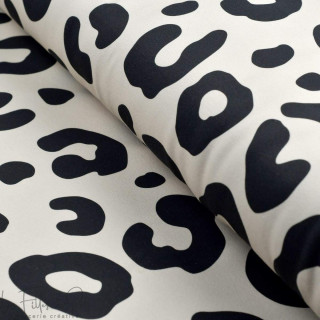 Tissu french terry motif léopard collection "Angels" - Ecru et noir - Les Filles à Pois ® - Oeko-Tex ® Les Filles à Pois - Desig