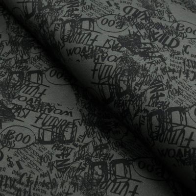 Tissu popeline de coton motif inscription collection "Random" - Vert kaki et noir - Les Filles à Pois ® - Oeko-Tex ® Les Filles 