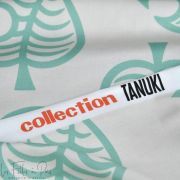Tissu popeline de coton motif feuilles collection "Tanuki" - Ecru et vert menthe - Les Filles à Pois ® - Oeko-Tex ® Les Filles à