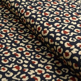 Tissu coton motif léopard baroques collection "Klass" - Bleu, terracotta et écru - Les Filles à Pois ® - Oeko-Tex ® Les Filles à