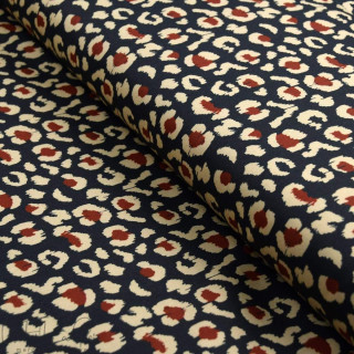 Tissu popeline de coton motif léopard baroques collection "Klass" - Bleu, terracotta et écru - Les Filles à Pois ® - Oeko-Tex ® 