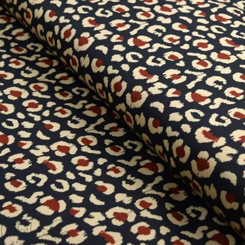 Tissu coton motif léopard baroques collection "Klass" - Bleu, terracotta et écru - Les Filles à Pois ® - Oeko-Tex ® Les Filles à