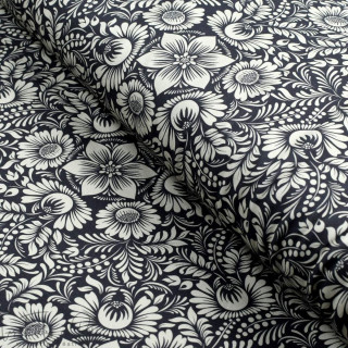 Tissu jersey motif fleurs baroques collection "Klass" - Bleu foncé et écru - Les Filles à Pois ® - Oeko-Tex ® Les Filles à Pois 