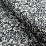 Tissu jersey motif fleurs baroques collection "Klass" - Bleu foncé et écru - Les Filles à Pois ® - Oeko-Tex ® Les Filles à Pois 