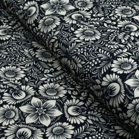 Tissu imperméable motif fleurs baroques collection "Klass" - Bleu foncé et écru - Les Filles à Pois ® - Oeko-Tex ® Les Filles à 