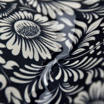 Tissu imperméable motif fleurs baroques collection "Klass" - Bleu foncé et écru - Les Filles à Pois ® - Oeko-Tex ® Les Filles à 