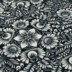 Tissu imperméable motif fleurs baroques collection "Klass" - Bleu foncé et écru - Les Filles à Pois ® - Oeko-Tex ® Les Filles à 