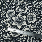 Tissu imperméable motif fleurs baroques collection "Klass" - Bleu foncé et écru - Les Filles à Pois ® - Oeko-Tex ® Les Filles à 
