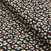 Tissu imperméable motif léopard baroque collection "Klass" - Bleu foncé, terracotta et écru - Les Filles à Pois ® - Oeko-Tex ® L