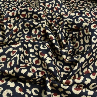 Tissu imperméable motif léopard baroque "Klass" - Bleu foncé, terracotta et écru - Les Filles à Pois Les Filles à Pois - Design 