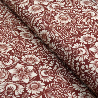 Tissu imperméable motif fleurs baroques collection "Klass" - Terracotta et écru - Les Filles à Pois ® - Oeko-Tex ® Les Filles à 