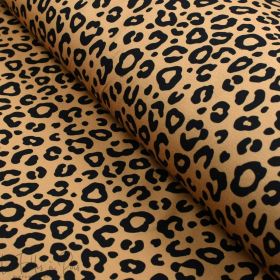 Tissu french terry motif léopard collection "Contrastes" - Camel et noir - Les Filles à Pois ® - Oeko-Tex ® Les Filles à Pois - 