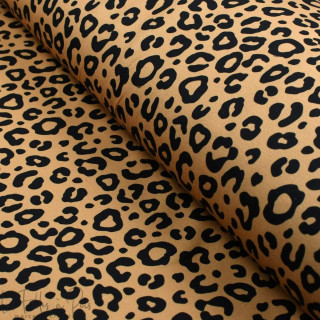 Tissu french terry motif léopard collection "Contrastes" - Camel et noir - Les Filles à Pois ® - Oeko-Tex ® Les Filles à Pois - 