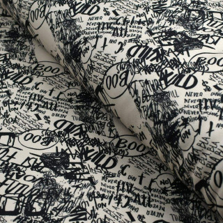 Tissu french terry motif inscription collection "Random" - Ecru et noir - Les Filles à Pois ® - Oeko-Tex ® Les Filles à Pois - D