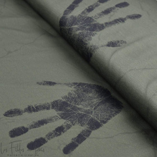 Coupon de tissu french terry motif empreintes "Random" - Vert kaki et noir - 180cm - Les Filles à Pois Les Filles à Pois - Desig