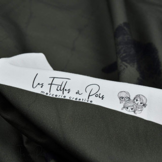 Coupon de tissu french terry motif empreintes "Random" - Vert kaki et noir - 180cm - Les Filles à Pois Les Filles à Pois - Desig