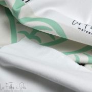 Tissu french terry motif feuille collection "Tanuki" - Ecru et vert menthe - Les Filles à Pois ® - Oeko-Tex ® Les Filles à Pois 