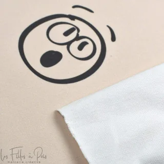 Coupon de tissu french terry motif smiley emot "Sisters A" - Ecru et gris - 250cm - Les Filles à Pois Les Filles à Pois - Design