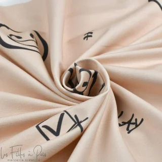 Coupon de tissu french terry motif smiley emot "Sisters A" - Ecru et gris - 250cm - Les Filles à Pois Les Filles à Pois - Design