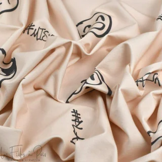 Coupon de tissu french terry motif smiley emot "Sisters A" - Ecru et gris - 250cm - Les Filles à Pois Les Filles à Pois - Design