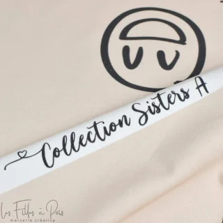 Coupon de tissu french terry motif smiley emot "Sisters A" - Ecru et gris - 250cm - Les Filles à Pois Les Filles à Pois - Design