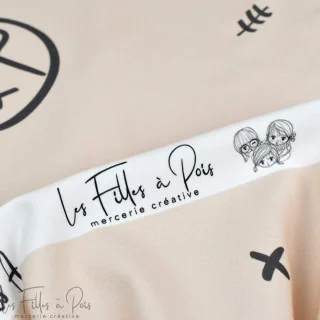 Coupon de tissu french terry motif smiley emot "Sisters A" - Ecru et gris - 250cm - Les Filles à Pois Les Filles à Pois - Design