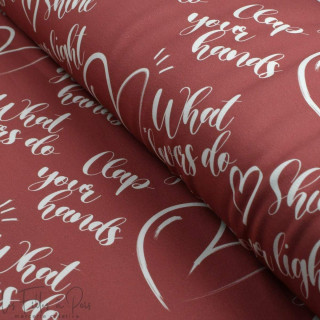 Tissu french terry motif écriture collection "Collection Sister A" - Bordeaux et écru - Les Filles à Pois ® - Oeko-Tex ® Les Fil