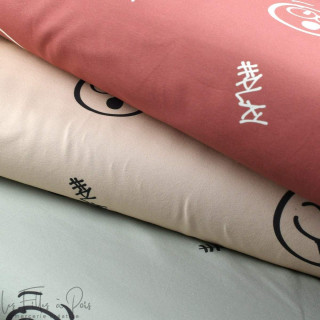 Coupon de tissu french terry motif smiley emot "Sisters A" - Lie de vin et écru - 280cm - Les Filles à Pois Les Filles à Pois - 