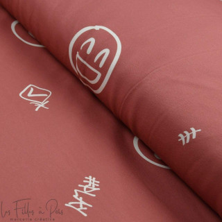 Tissu french terry motif smilet emot collection "Collection Sister A" - Lie de vin et écru - Les Filles à Pois ® - Oeko-Tex ® Le