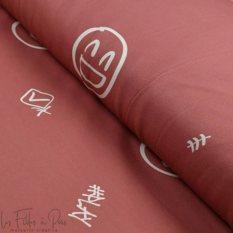 Coupon de tissu french terry motif smiley emot "Sisters A" - Lie de vin et écru - 280cm - Les Filles à Pois Les Filles à Pois - Coupon de tissu french terry motif smiley emot "Sisters A" - Lie de vin et écru - 280cm - Les Filles à Pois Les Filles à Pois -