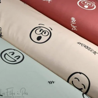 Coupon de tissu french terry motif smiley emot "Sisters A" - Lie de vin et écru - 280cm - Les Filles à Pois Les Filles à Pois - 
