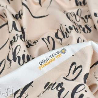 Coupon de tissu french terry motif écriture et coeurs "Sisters A" - Ecru et gris - 240cm - Les Filles à Pois Les Filles à Pois -