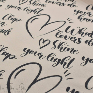 Coupon de tissu french terry motif écriture et coeurs "Sisters A" - Ecru et gris - 240cm - Les Filles à Pois Les Filles à Pois -