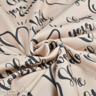 Coupon de tissu french terry motif écriture et coeurs "Sisters A" - Ecru et gris - 240cm - Les Filles à Pois Les Filles à Pois -