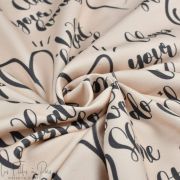 Tissu french terry motif écriture et coeurs collection "Collection Sister A" - Ecru et gris - Les Filles à Pois ® - Oeko-Tex ® L