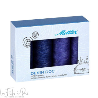 Lot de 4 fils à coudre spécial jeans Mettler Denim doc - 100m - bleu jeans METTLER ® - Fils à coudre et à broder - 1