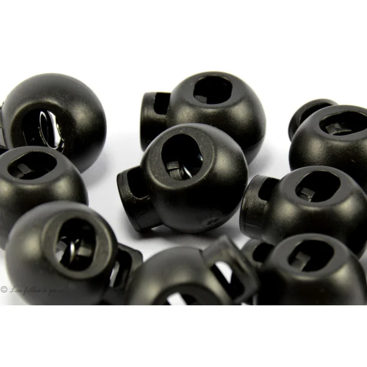 Arrêts cordon boule plastique noir – Trou 6 mm – Lot de 10 - 1