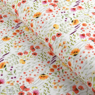 Tissu jersey côtelé fleuri Lola - Ecru et tons orangés Autres marques - Tissus et mercerie - 1