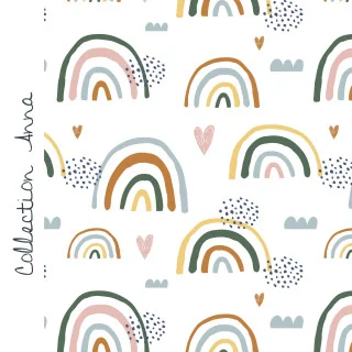 Tissu french terry "Arc-en-ciel bohème" blanc et multicolore - Collection Anna - Les Filles à Pois Design Les Filles à Pois - De