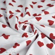 Tissu popeline de coton motif coeur collection "Coco" - Blanc, rouge et noir - Les Filles à Pois ® - Oeko-Tex ® Les Filles à Poi