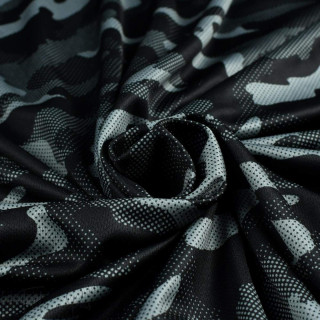 Coupon de tersey-interlock sport motif camouflage plumetis collection "Grumman" - Tons noirs et gris - 240cm - Les Filles à Pois