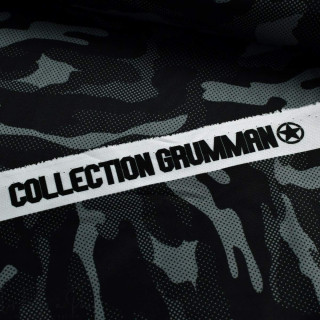 Coupon de tersey-interlock sport motif camouflage plumetis collection "Grumman" - Tons noirs et gris - 240cm - Les Filles à Pois