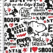Tissu jersey coton motif Snoopy "Graffiti Star" - Blanc, rouge et noir - Bio - Peanuts ® Peanuts ® - 8